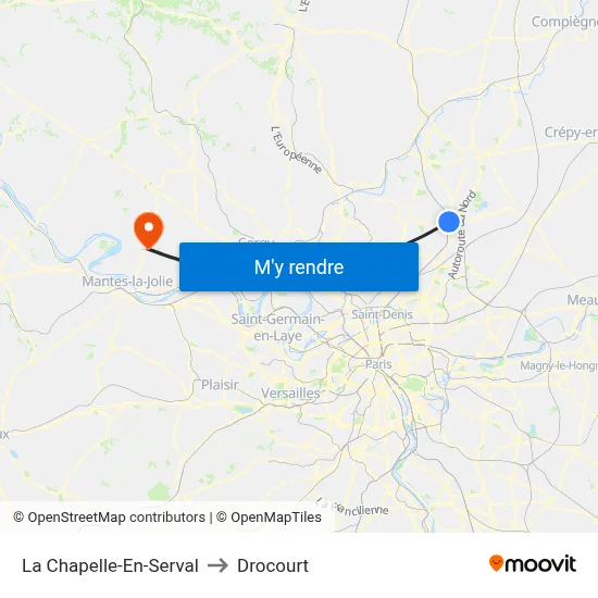 La Chapelle-En-Serval to Drocourt map