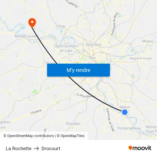 La Rochette to Drocourt map