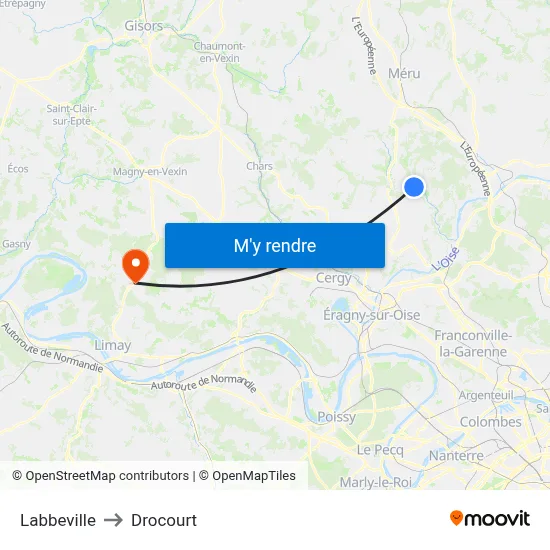 Labbeville to Drocourt map