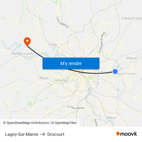Lagny-Sur-Marne to Drocourt map