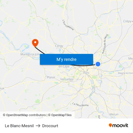 Le Blanc-Mesnil to Drocourt map