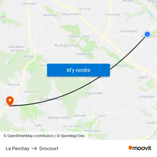 Le Perchay to Drocourt map
