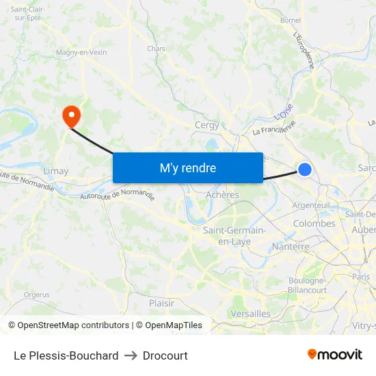 Le Plessis-Bouchard to Drocourt map