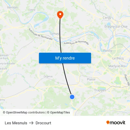 Les Mesnuls to Drocourt map