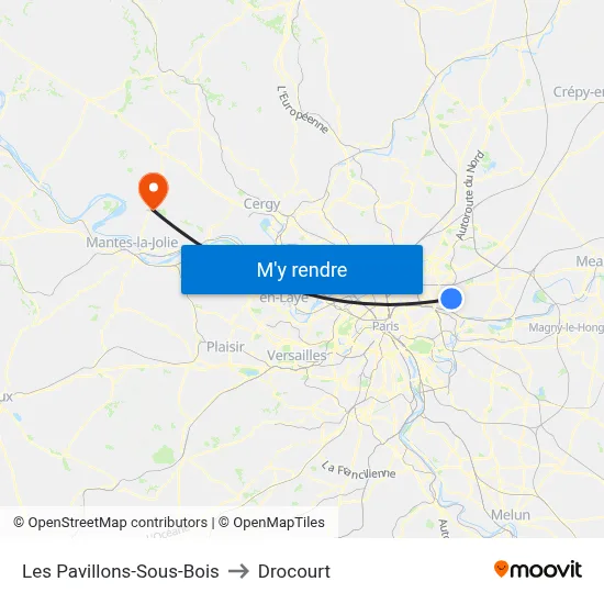 Les Pavillons-Sous-Bois to Drocourt map