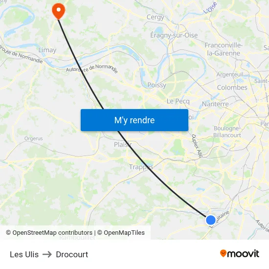 Les Ulis to Drocourt map