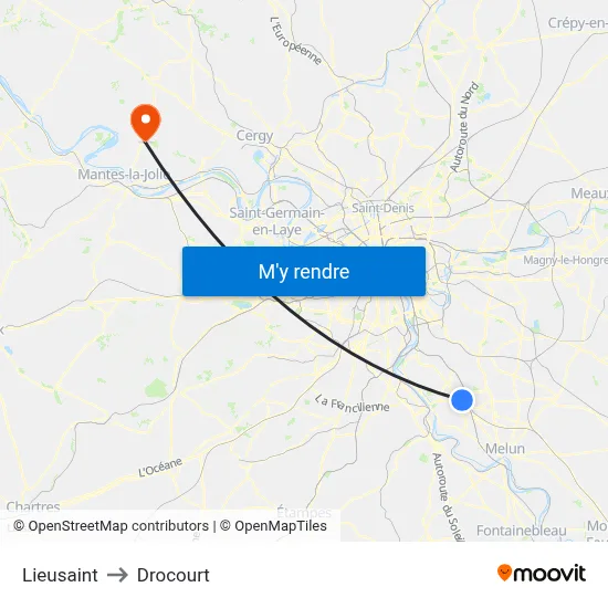 Lieusaint to Drocourt map