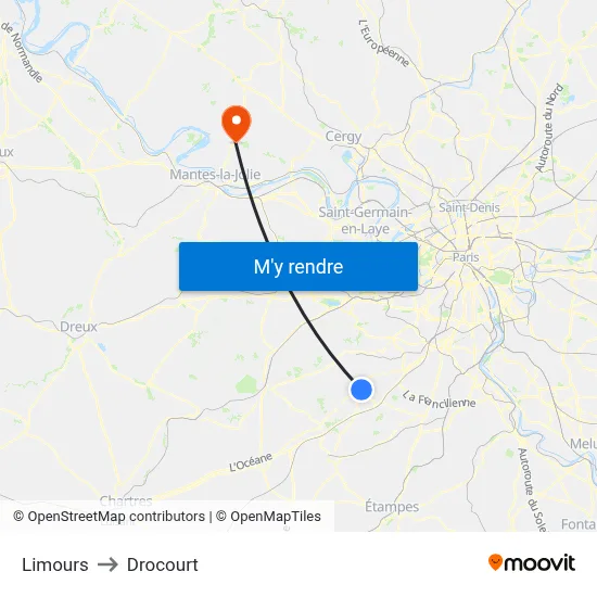 Limours to Drocourt map