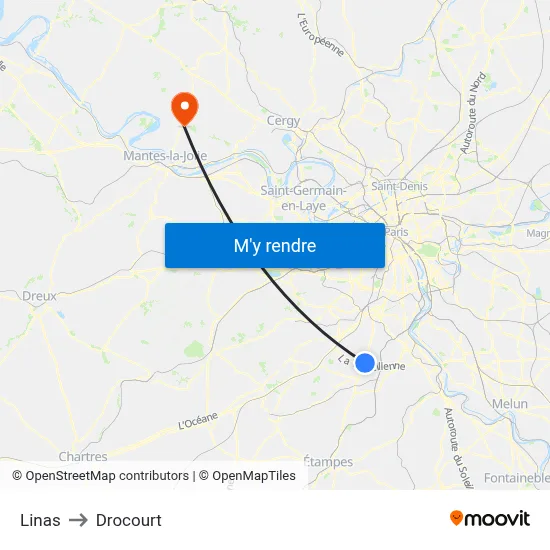 Linas to Drocourt map
