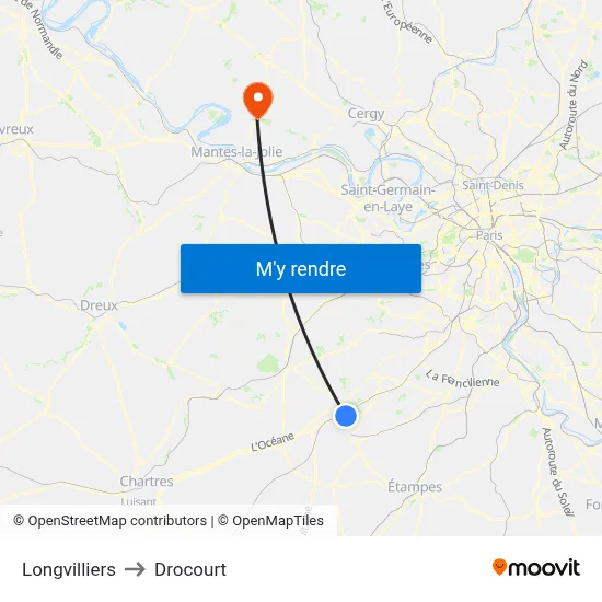 Longvilliers to Drocourt map