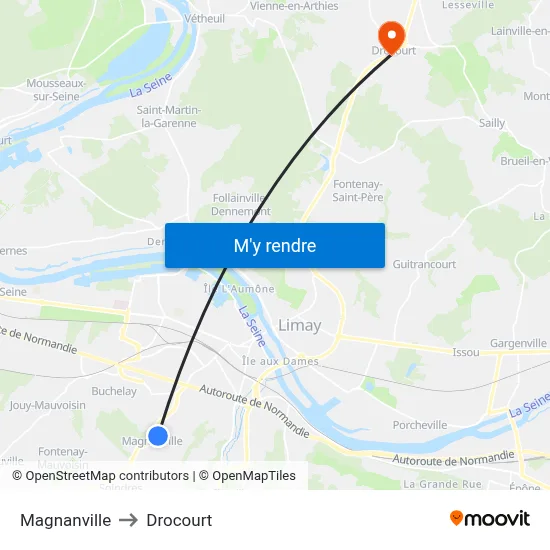 Magnanville to Drocourt map