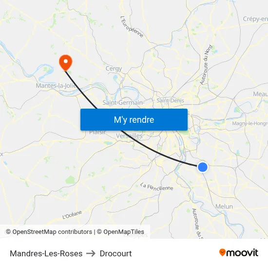Mandres-Les-Roses to Drocourt map