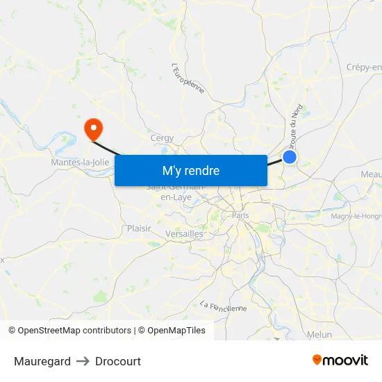 Mauregard to Drocourt map