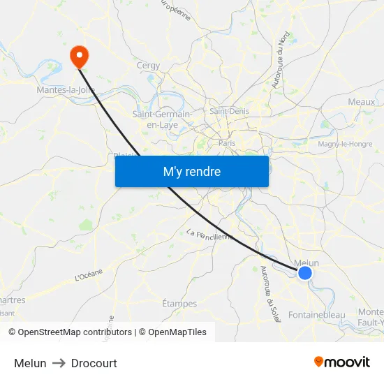 Melun to Drocourt map