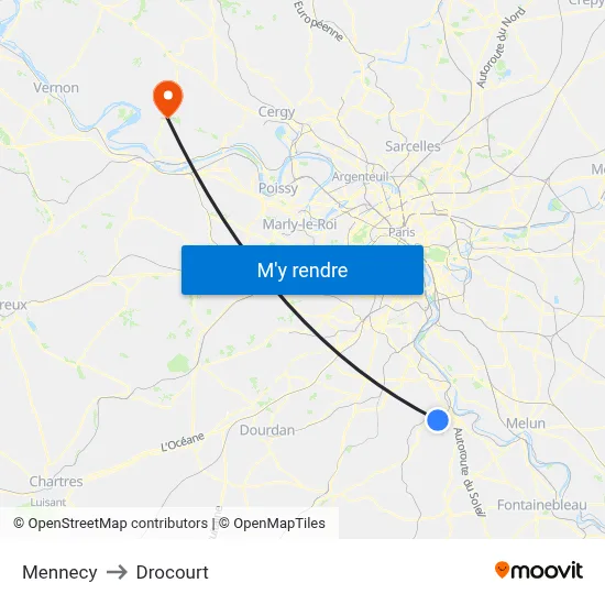 Mennecy to Drocourt map