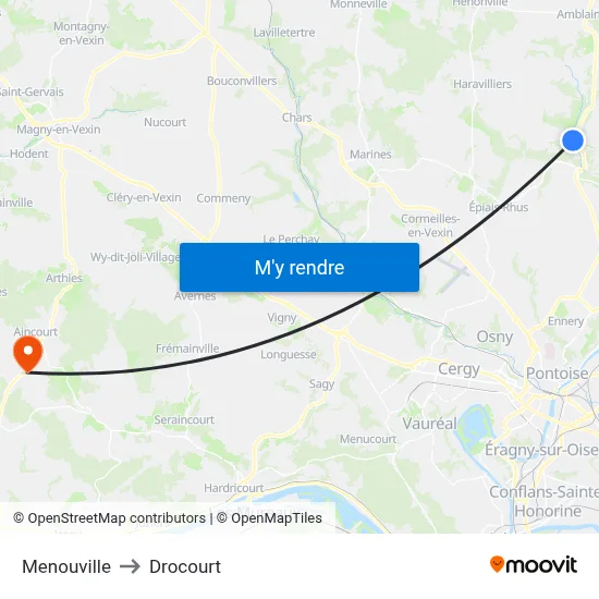Menouville to Drocourt map