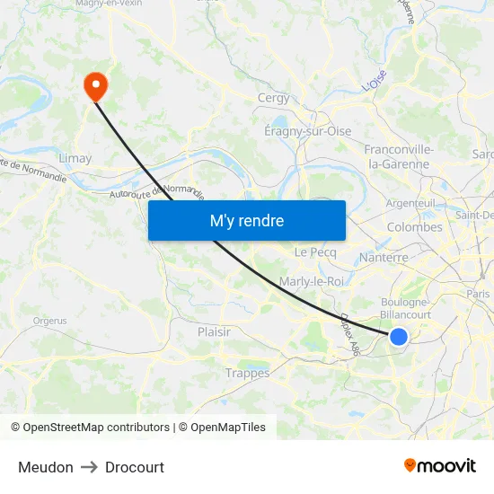 Meudon to Drocourt map