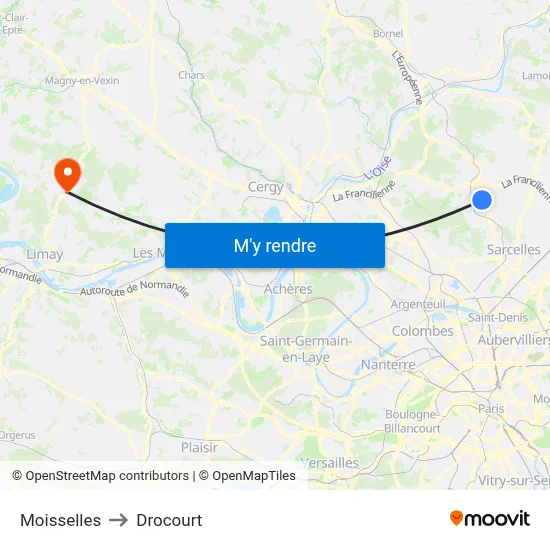 Moisselles to Drocourt map