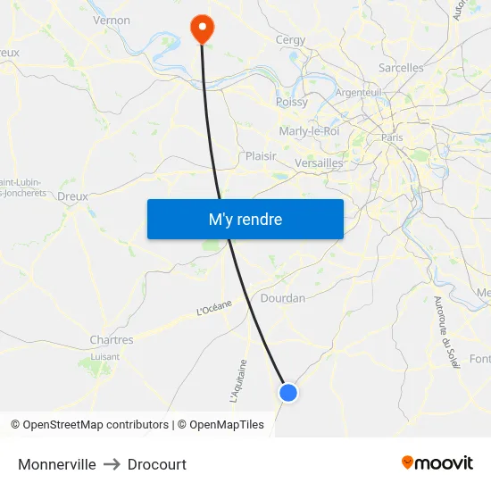 Monnerville to Drocourt map