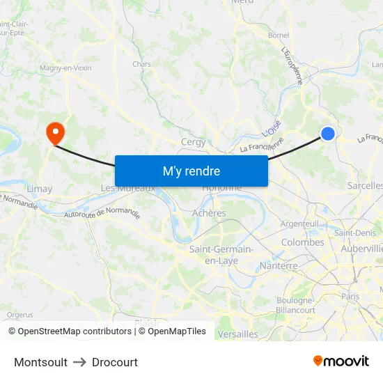 Montsoult to Drocourt map