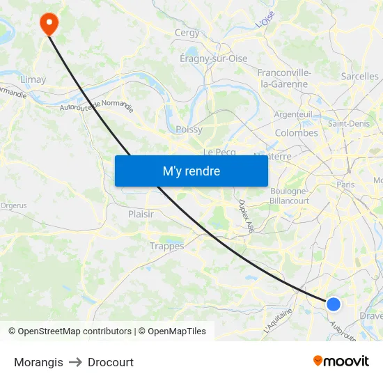 Morangis to Drocourt map