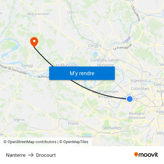 Nanterre to Drocourt map