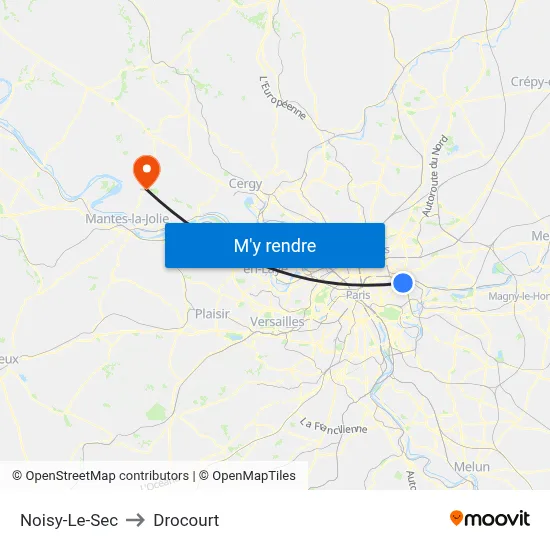 Noisy-Le-Sec to Drocourt map