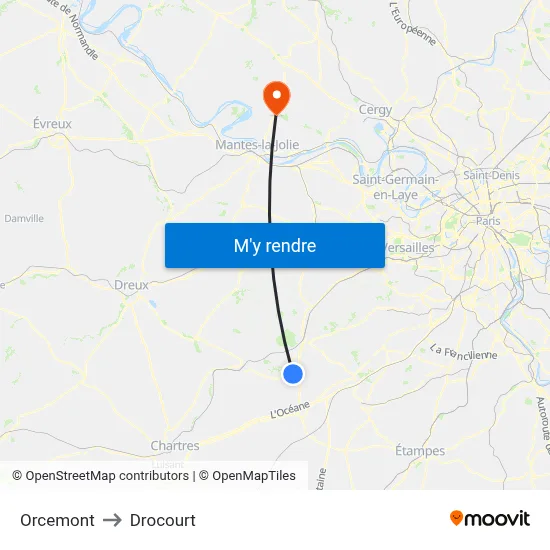 Orcemont to Drocourt map