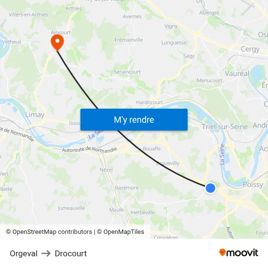Orgeval to Drocourt map