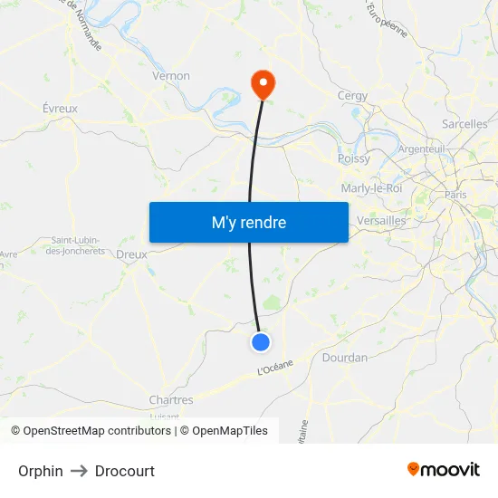 Orphin to Drocourt map