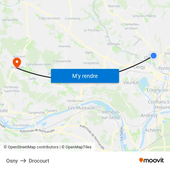 Osny to Drocourt map