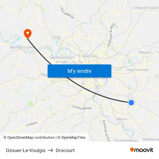 Ozouer-Le-Voulgis to Drocourt map