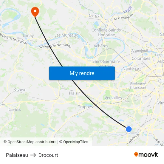 Palaiseau to Drocourt map