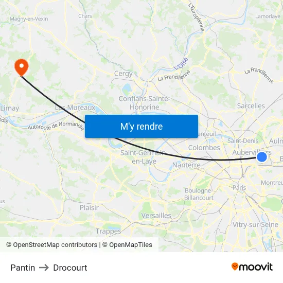 Pantin to Drocourt map