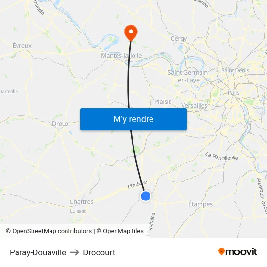 Paray-Douaville to Drocourt map