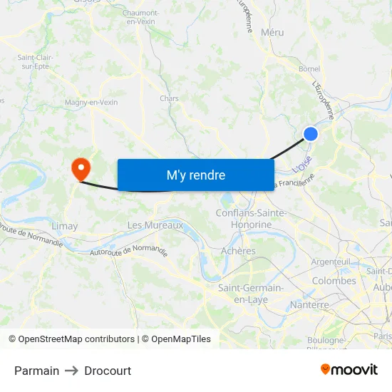 Parmain to Drocourt map