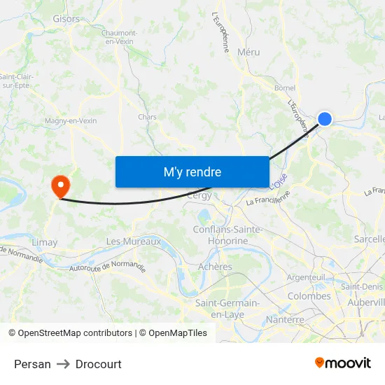 Persan to Drocourt map