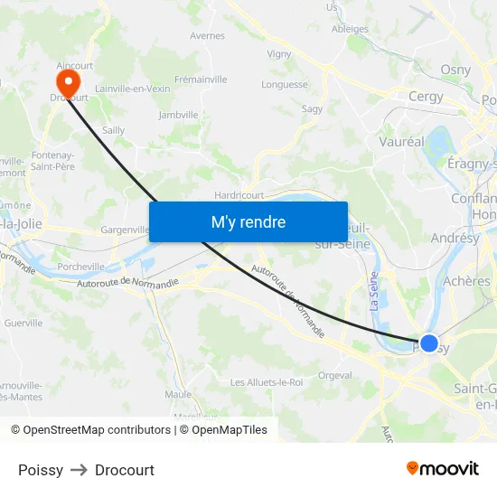 Poissy to Drocourt map