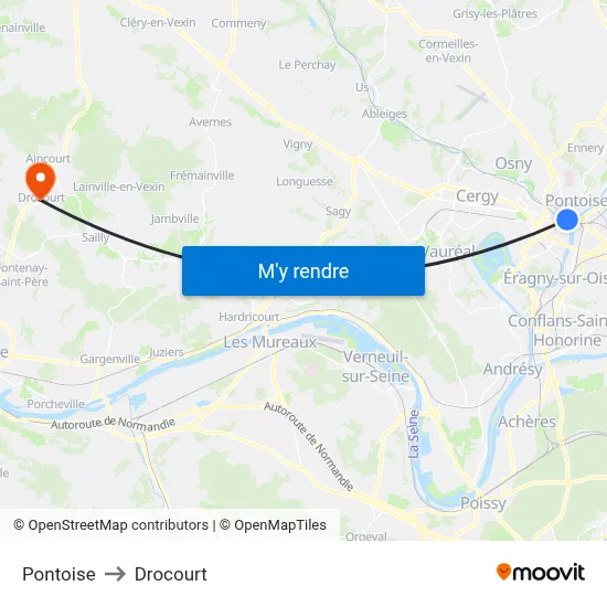 Pontoise to Drocourt map