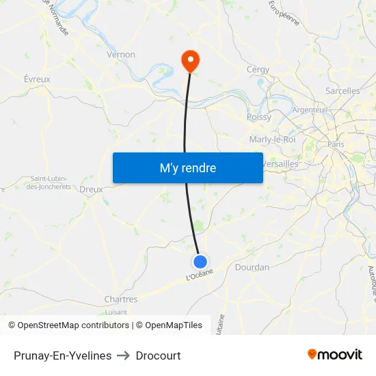 Prunay-En-Yvelines to Drocourt map