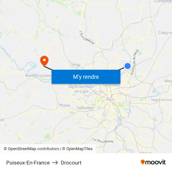 Puiseux-En-France to Drocourt map