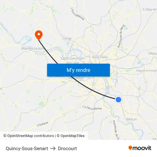 Quincy-Sous-Senart to Drocourt map