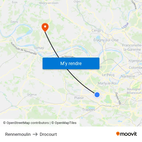 Rennemoulin to Drocourt map