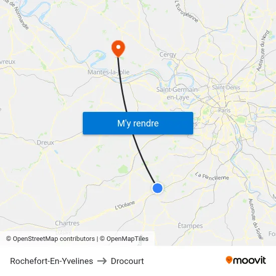Rochefort-En-Yvelines to Drocourt map