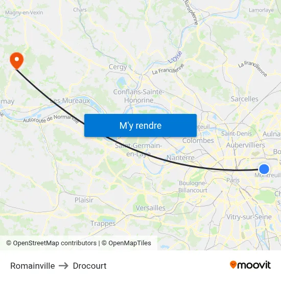Romainville to Drocourt map