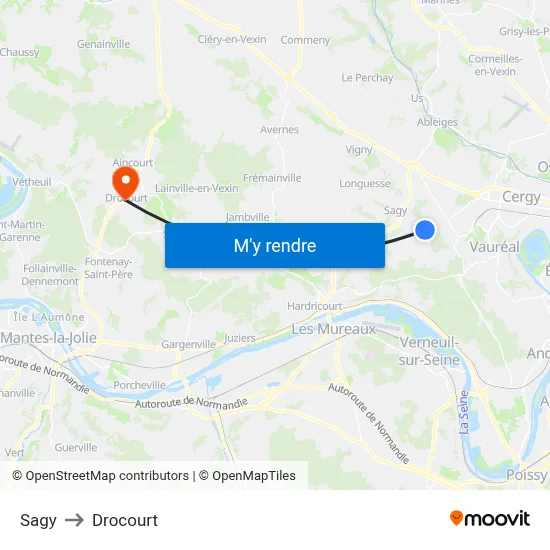 Sagy to Drocourt map
