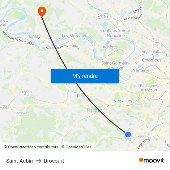 Saint-Aubin to Drocourt map
