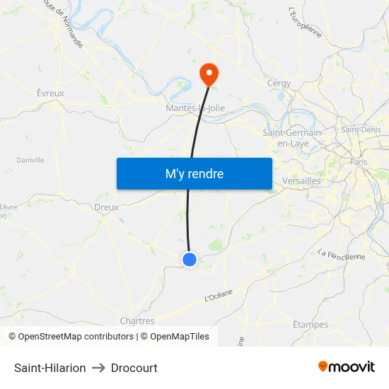 Saint-Hilarion to Drocourt map