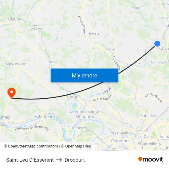 Saint-Leu-D'Esserent to Drocourt map