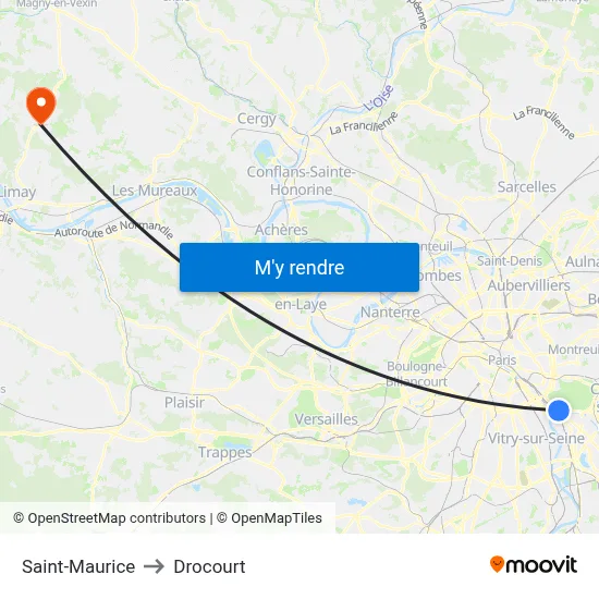Saint-Maurice to Drocourt map